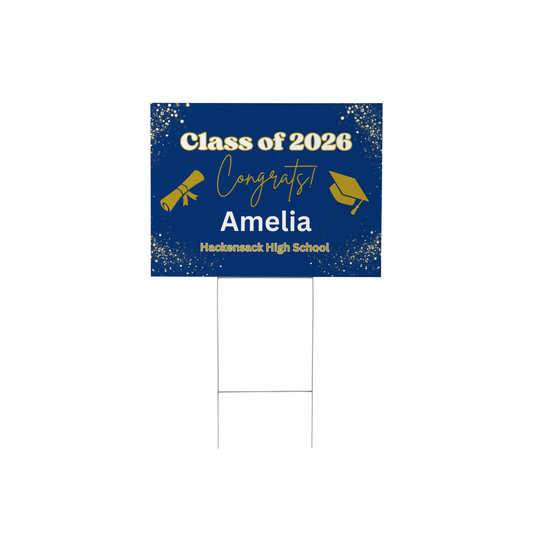 Graduation Yard Sign - Congrats Graduate 2026 Photo Plaque (Navy & Gold) Personalized Graduation Yard Sign 2026 with Photo 18X24 in